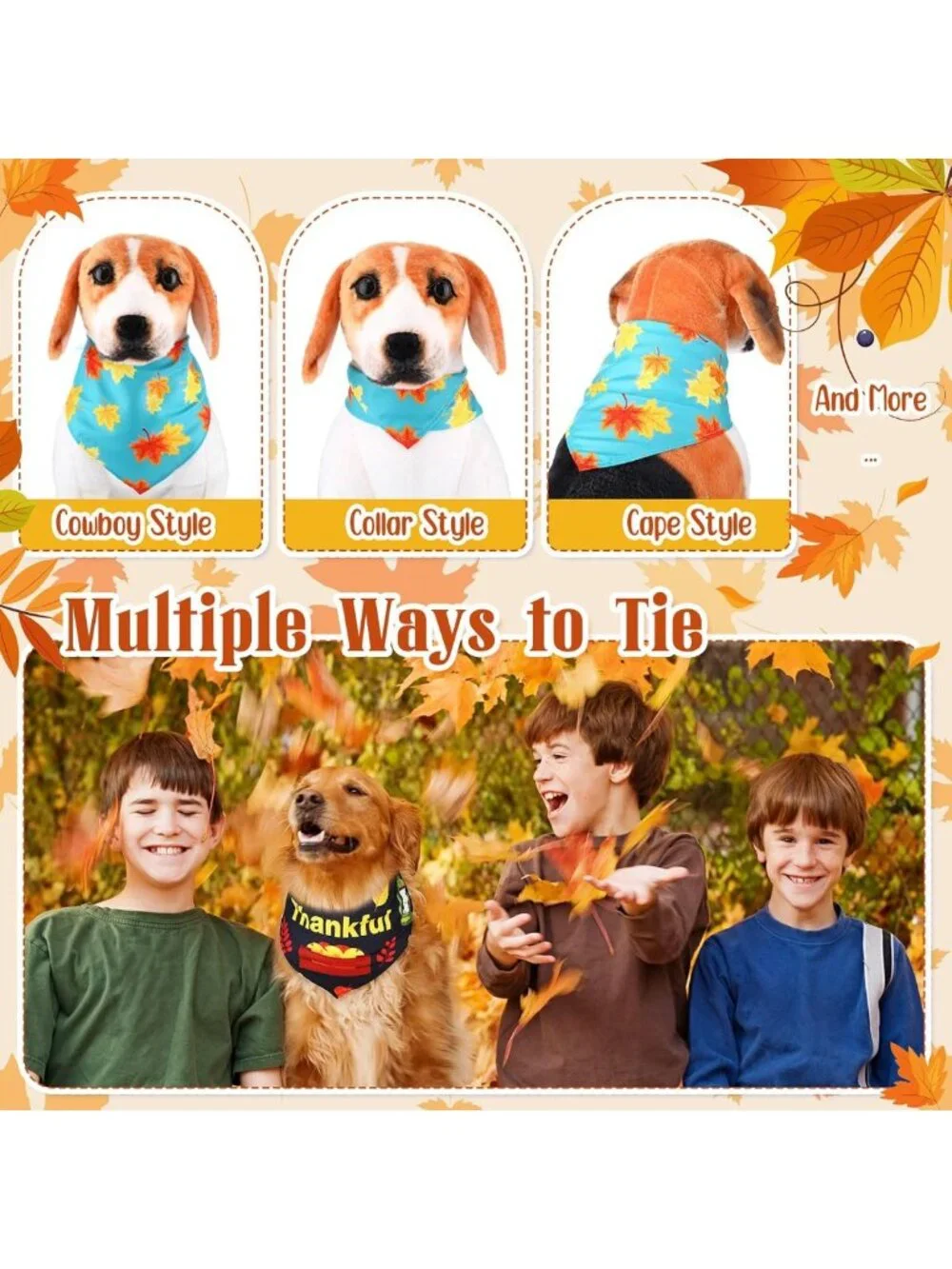 200 Pcs Fall Maple Leaves Dog Bandanas | Medium Pet Scarves for Autumn Style